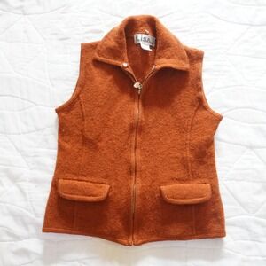 VTG Lisa International Rust Orange Boiled Wool Zip Up Vest Size S Pockets 90s